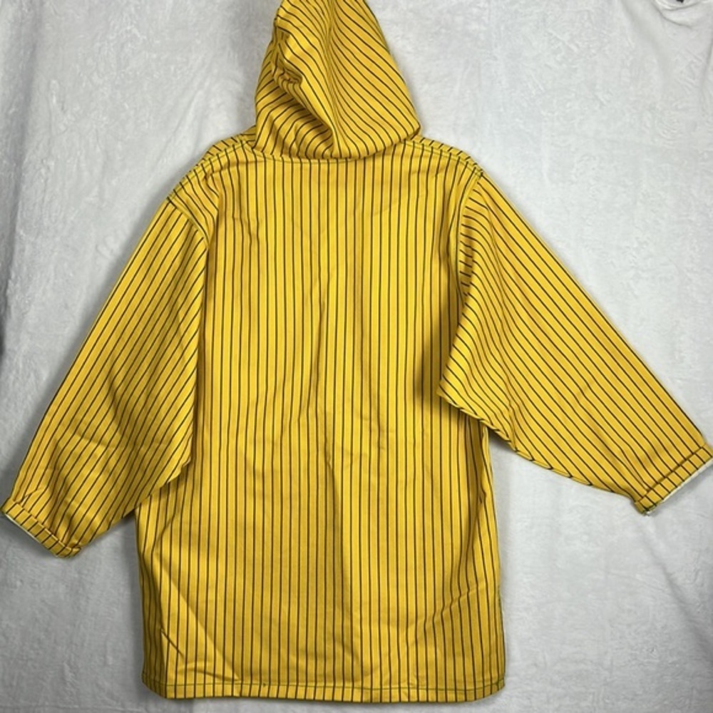 Cross Colours Yellow Black Pinstripe Twill Hooded Denim Poncho Baja Jacket - Picture 14 of 17